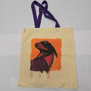 Iron and Wine Tote Bag Canvas Dog Art Reusable Shopping Bag Purple Handles